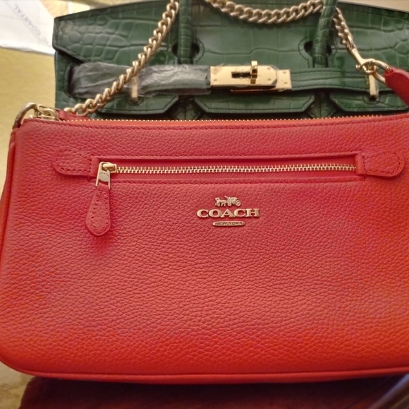 Coach Handbags - Orange authentic coach bag large wristlet gold chain gold hardware brand new